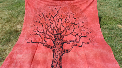 Natural Multi-Color Tie-Dyed Handprinted Tree of Life Rainbow Tapestry,Living Room Decor,Spiritual Wall Hanging,Zen Meditation Wall Art