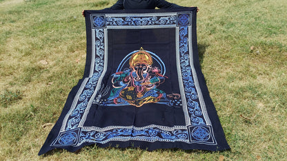 Natural Multi-Color Hindu God Lord Ganesh Tie-Dye Handprinted Cotton Cloth Wall Tapestry,Spiritual Wall Hanging,Zen Yoga Meditation Tapestry
