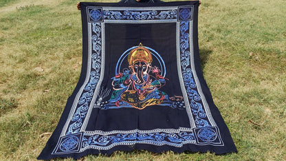 Natural Multi-Color Hindu God Lord Ganesh Tie-Dye Handprinted Cotton Cloth Wall Tapestry,Spiritual Wall Hanging,Zen Yoga Meditation Tapestry