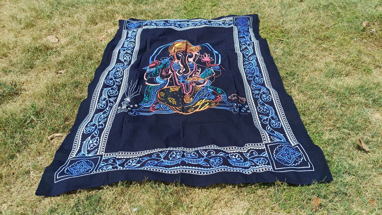 Natural Multi-Color Hindu God Lord Ganesh Tie-Dye Handprinted Cotton Cloth Wall Tapestry,Spiritual Wall Hanging,Zen Yoga Meditation Tapestry