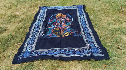 Natural Multi-Color Hindu God Lord Ganesh Tie-Dye Handprinted Cotton Cloth Wall Tapestry,Spiritual Wall Hanging,Zen Yoga Meditation Tapestry