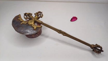 Antique Rare Authentic Handmade Tibetan Buddhist Ritual Brass Prashu Vajra Dorje Axe,Sacred Tibetan Tantric  Ceremonial  Weapon Blade