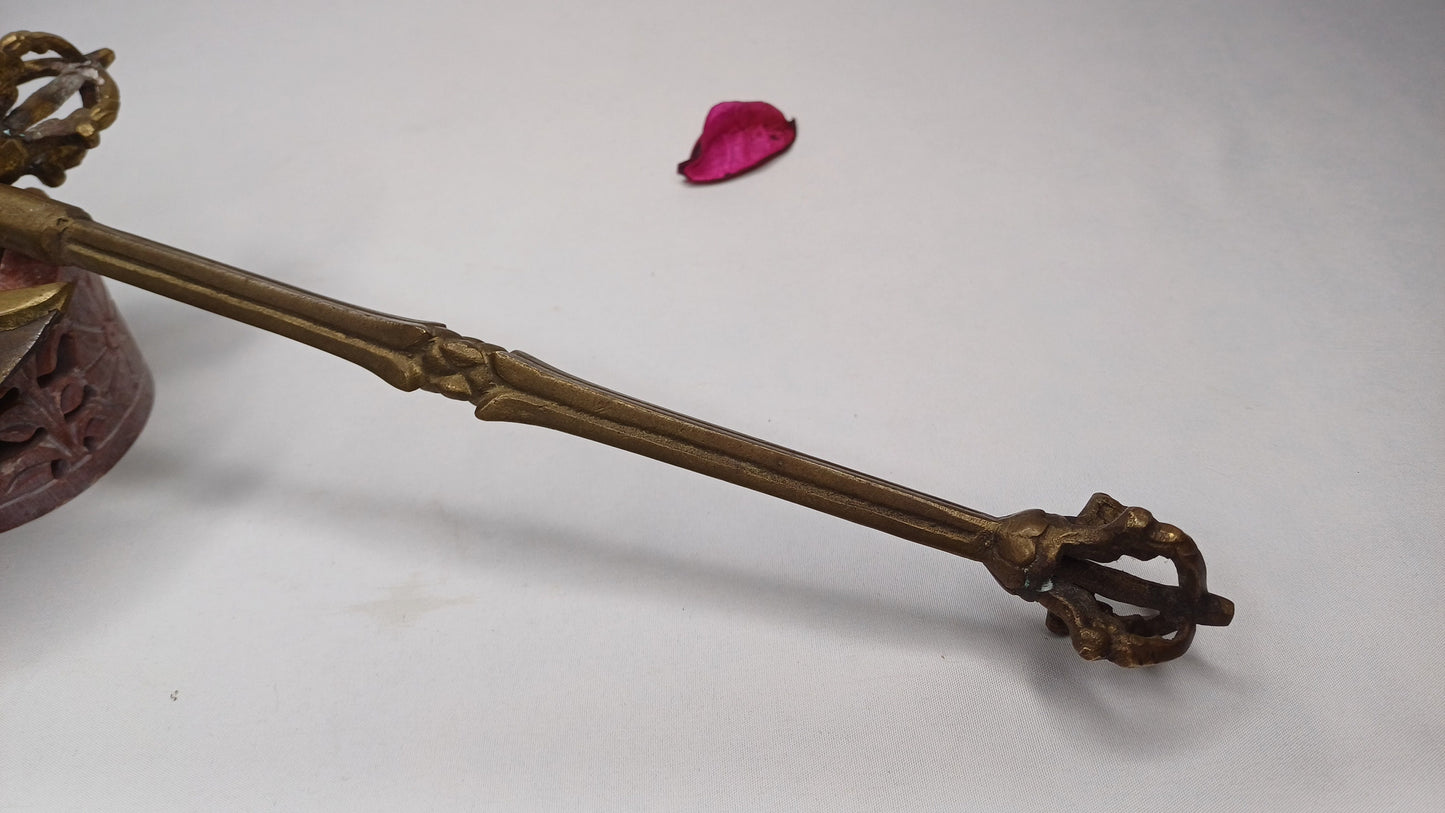 Antique Rare Authentic Handmade Tibetan Buddhist Ritual Brass Prashu Vajra Dorje Axe,Sacred Tibetan Tantric  Ceremonial  Weapon Blade