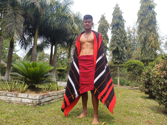 Large Thick Handwoven Black And Red Naga Tribe Traditional Blanket,Ethnic Sofa Throw,Native Indian Cloth,Naga Tribes Shawl,Tribal Wall Decor