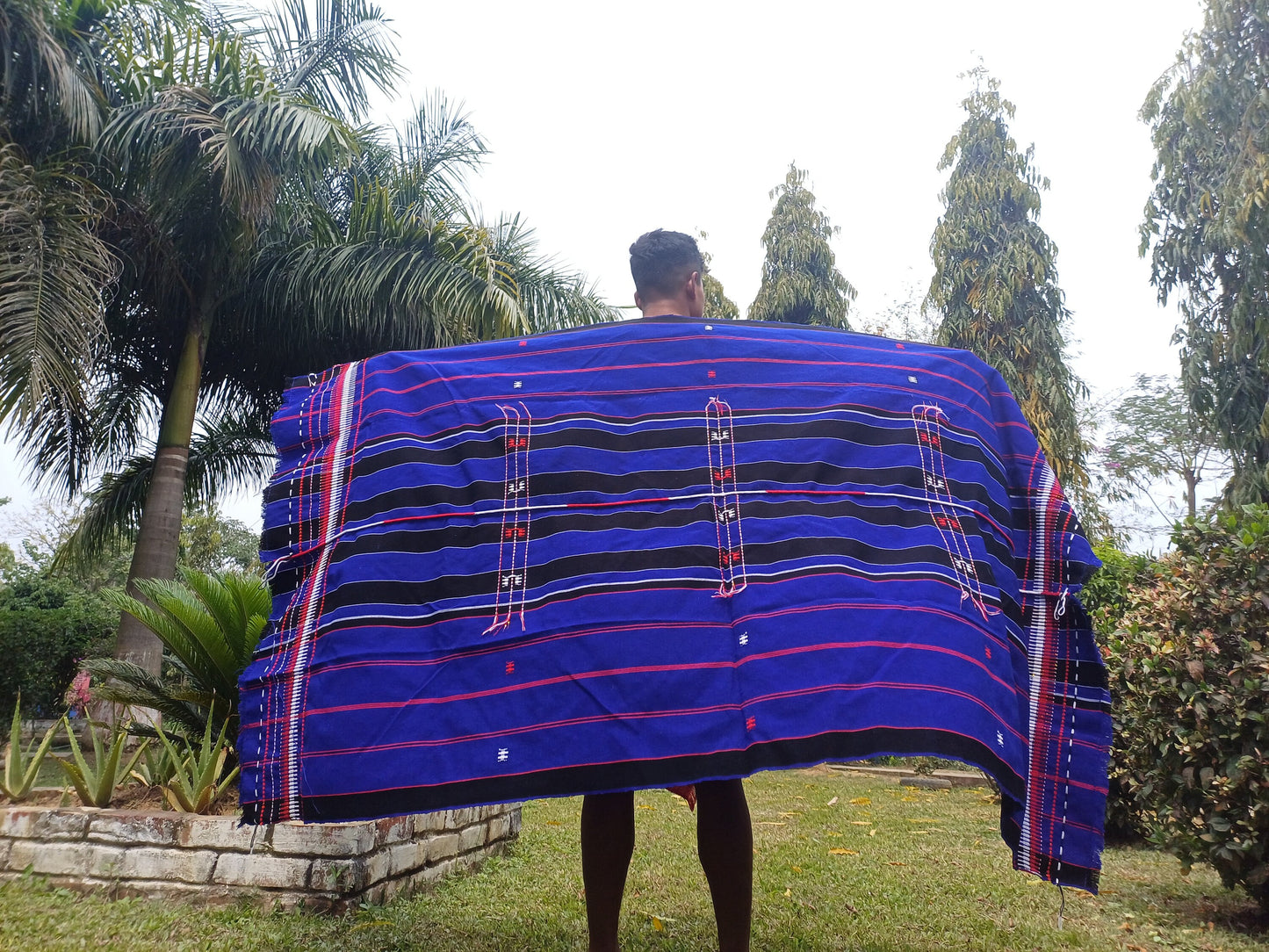 Large Thick Handwoven Black And Blue Naga Tribe Traditional Blanket,Ethnic Sofa Throw,Native Indian Cloth,Naga Tribe Shawl,Tribal Wall Decor