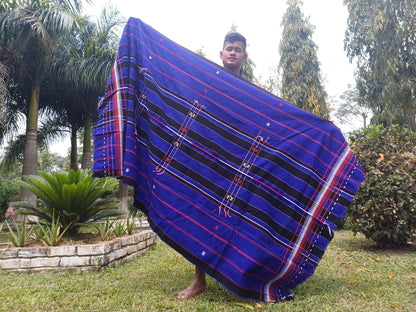 Large Thick Handwoven Black And Blue Naga Tribe Traditional Blanket,Ethnic Sofa Throw,Native Indian Cloth,Naga Tribe Shawl,Tribal Wall Decor