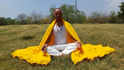 AHIMSA X-Large Traditional Handwoven Yellow Tibetan Buddhist Tantrik Raw Eri Silk Meditation Shawl,Buddhist Silk Zen,Peace Silk Prayer Wrap
