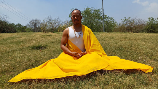 AHIMSA X-Large Traditional Handwoven Yellow Tibetan Buddhist Tantrik Raw Eri Silk Meditation Shawl,Buddhist Silk Zen,Peace Silk Prayer Wrap