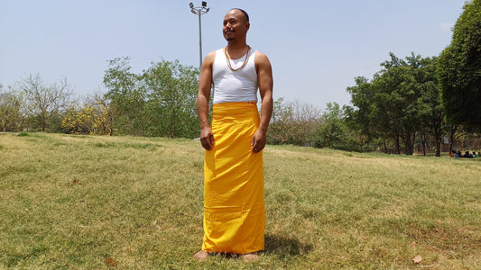 Layman Unisex Yellow Tibetan Buddhist Meditation Skirt,Half Chuba Wrap-Around Cotton Meditation Cloth,Monastry Style Spiritual Lower Robe