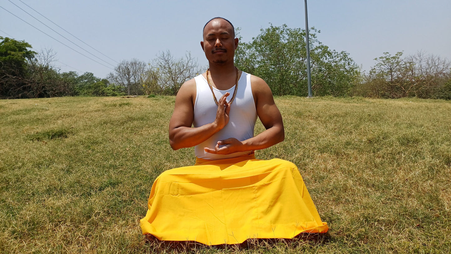 Layman Unisex Yellow Tibetan Buddhist Meditation Skirt,Half Chuba Wrap-Around Cotton Meditation Cloth,Monastry Style Spiritual Lower Robe