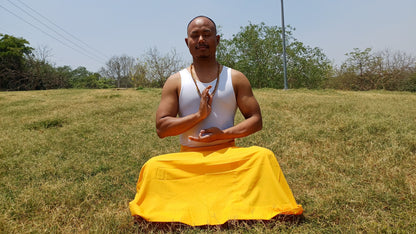 Layman Unisex Yellow Tibetan Buddhist Meditation Skirt,Half Chuba Wrap-Around Cotton Meditation Cloth,Monastry Style Spiritual Lower Robe