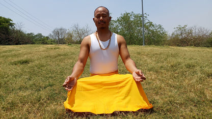 Layman Unisex Yellow Tibetan Buddhist Meditation Skirt,Half Chuba Wrap-Around Cotton Meditation Cloth,Monastry Style Spiritual Lower Robe