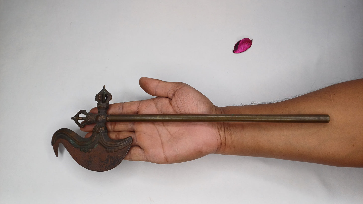Antique Rare Authentic Buddhist Ritual Wand Khatvanga Axe With Vajra Dorje Top,Sacred Tibetan Tantric Khatvanga Ceremonial  Weapon Blade