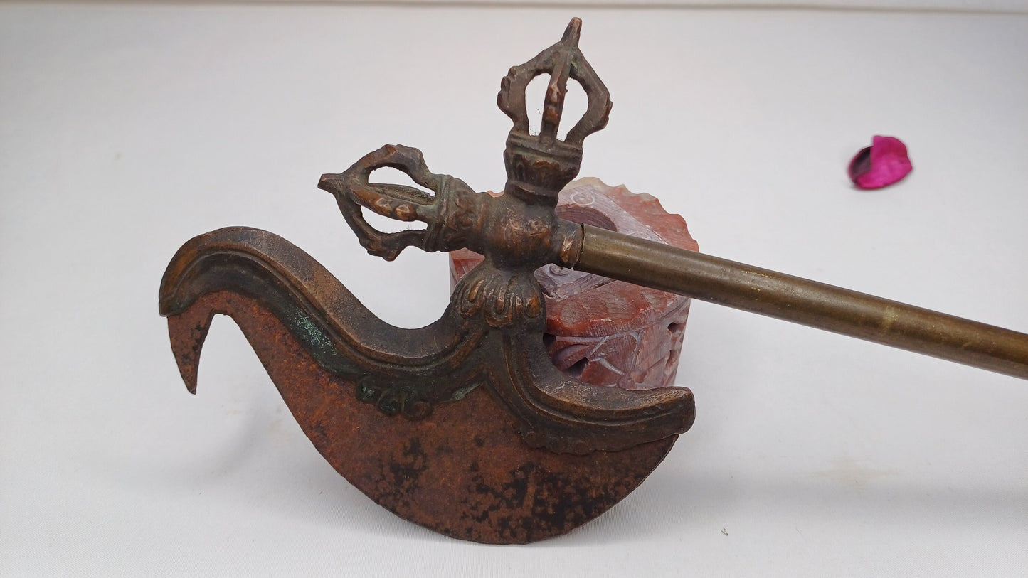 Antique Rare Authentic Buddhist Ritual Wand Khatvanga Axe With Vajra Dorje Top,Sacred Tibetan Tantric Khatvanga Ceremonial  Weapon Blade