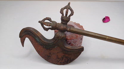 Antique Rare Authentic Buddhist Ritual Wand Khatvanga Axe With Vajra Dorje Top,Sacred Tibetan Tantric Khatvanga Ceremonial  Weapon Blade