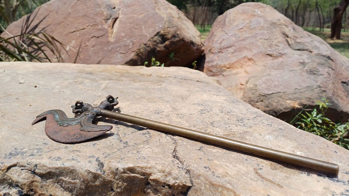 Antique Rare Authentic Buddhist Ritual Wand Khatvanga Axe With Vajra Dorje Top,Sacred Tibetan Tantric Khatvanga Ceremonial  Weapon Blade