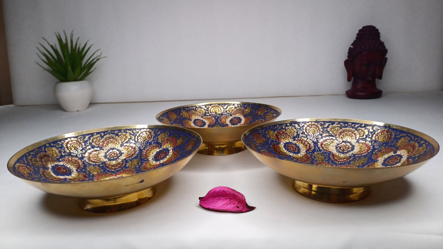 Decorative Handcrafted Floral Brass Ritual Prayer Offering Bowl,Handmade Brass Bowl  with Flower Embossed Design,Brass Altar Decor/Bowl