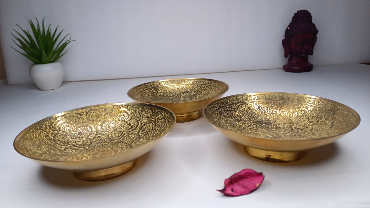 Decorative Handcrafted Floral Brass Ritual Prayer Offering Bowl,Handmade Brass Bowl  with Flower Embossed Design,Brass Altar Decor/Bowl