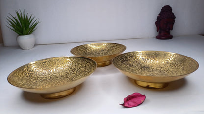 Decorative Handcrafted Floral Brass Ritual Prayer Offering Bowl,Handmade Brass Bowl  with Flower Embossed Design,Brass Altar Decor/Bowl