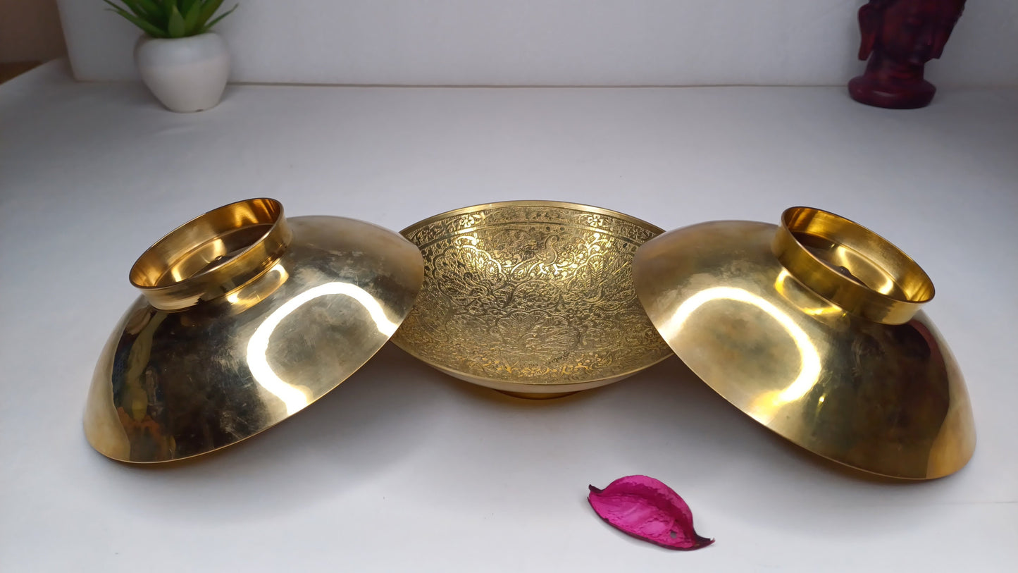 Decorative Handcrafted Floral Brass Ritual Prayer Offering Bowl,Handmade Brass Bowl  with Flower Embossed Design,Brass Altar Decor/Bowl