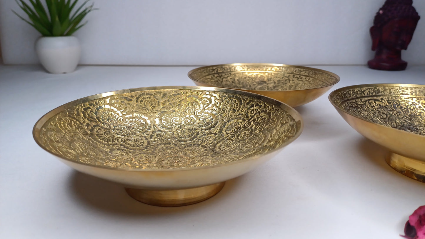 Decorative Handcrafted Floral Brass Ritual Prayer Offering Bowl,Handmade Brass Bowl  with Flower Embossed Design,Brass Altar Decor/Bowl