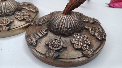 Vintage Rare Authentic 8 Auspicious Sign Carved Tibetan Tingsha Bells,Handmade Tibetan Buddhist Ritual Cymbal,Yoga Sound Healing Chimes/Tool