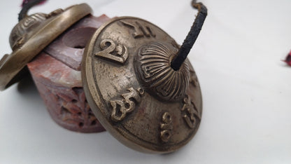 Vintage Rare Authentic Tibetan Mantra OM MANI Carved Tibetan Tingsha Bells,Handmade Tibetan Buddhist Ritual Cymbal,Yoga Sound Healing Tool