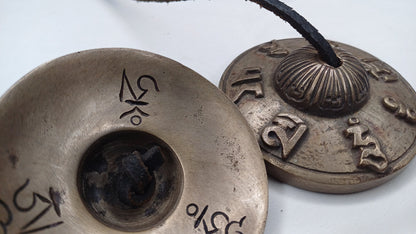 Vintage Rare Authentic Tibetan Mantra OM MANI Carved Tibetan Tingsha Bells,Handmade Tibetan Buddhist Ritual Cymbal,Yoga Sound Healing Tool