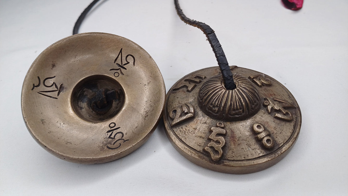 Vintage Rare Authentic Tibetan Mantra OM MANI Carved Tibetan Tingsha Bells,Handmade Tibetan Buddhist Ritual Cymbal,Yoga Sound Healing Tool
