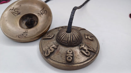 Vintage Rare Authentic Tibetan Mantra OM MANI Carved Tibetan Tingsha Bells,Handmade Tibetan Buddhist Ritual Cymbal,Yoga Sound Healing Tool