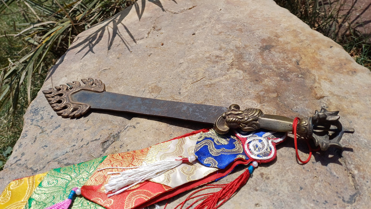 Antique Rare Authentic Buddhist Iron Wisdom Fire Ceremonial Manjushri Sword,Sacred Buddhist Blade,Tantric Buddhist Knife,Buddhist Artifact