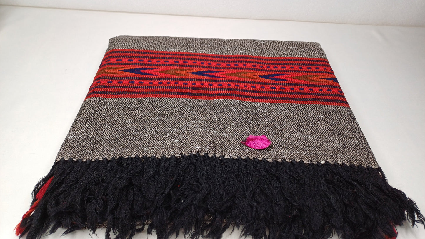 BHOLENATH Handwoven Dark Grey Pure Himalayan Yak Wool Prayer Shawl,Yak Wool Meditation Shawl,Ethnic Indian Yak Wool Scarf,Himalayan Yak Wrap