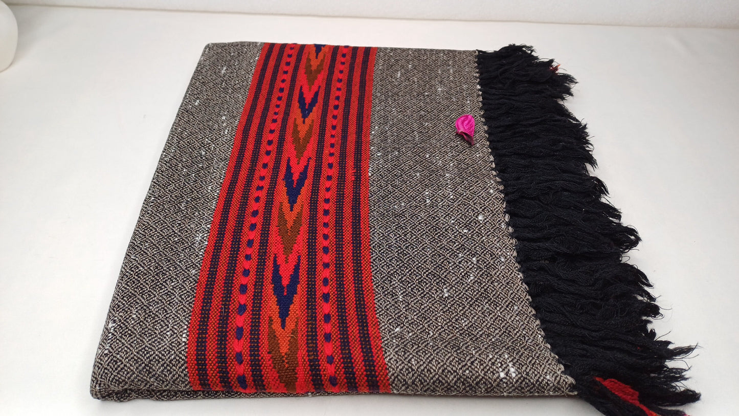 BHOLENATH Handwoven Dark Grey Pure Himalayan Yak Wool Prayer Shawl,Yak Wool Meditation Shawl,Ethnic Indian Yak Wool Scarf,Himalayan Yak Wrap