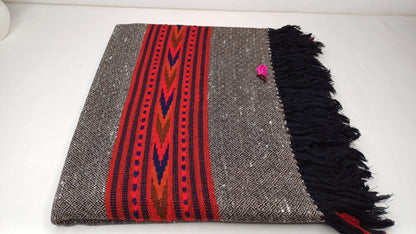 BHOLENATH Handwoven Dark Grey Pure Himalayan Yak Wool Prayer Shawl,Yak Wool Meditation Shawl,Ethnic Indian Yak Wool Scarf,Himalayan Yak Wrap