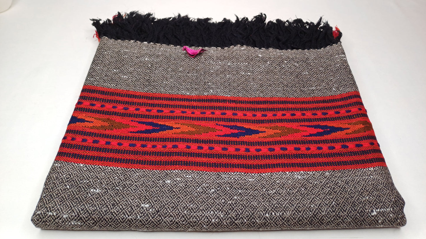 BHOLENATH Handwoven Dark Grey Pure Himalayan Yak Wool Prayer Shawl,Yak Wool Meditation Shawl,Ethnic Indian Yak Wool Scarf,Himalayan Yak Wrap
