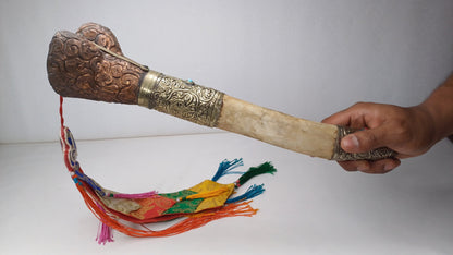 Vintage Bone Double Mahakala Hand Carved Silver Inlay Kangling Tibetan Ritual Trumpet,Used Traditional Tantrik Trumpet,Shaman  Buddhism Tool