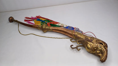 Vintage Rare Tibetan Buddhism Ritual Instrument Copper Trumpet,Sacred Buddhist Tibetan Figural Dragon Head Ceremonial Horn,Buddhist Artifact