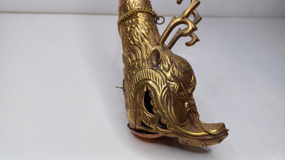 Vintage Rare Tibetan Buddhism Ritual Instrument Copper Trumpet,Sacred Buddhist Tibetan Figural Dragon Head Ceremonial Horn,Buddhist Artifact