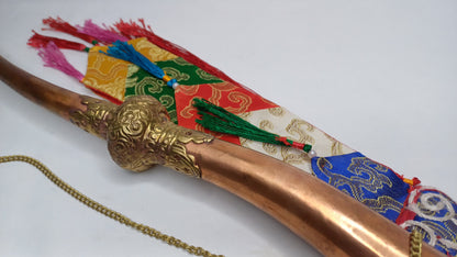 Vintage Rare Tibetan Buddhism Ritual Instrument Copper Trumpet,Sacred Buddhist Tibetan Figural Dragon Head Ceremonial Horn,Buddhist Artifact