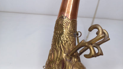 Vintage Rare Tibetan Buddhism Ritual Instrument Copper Trumpet,Sacred Buddhist Tibetan Figural Dragon Head Ceremonial Horn,Buddhist Artifact