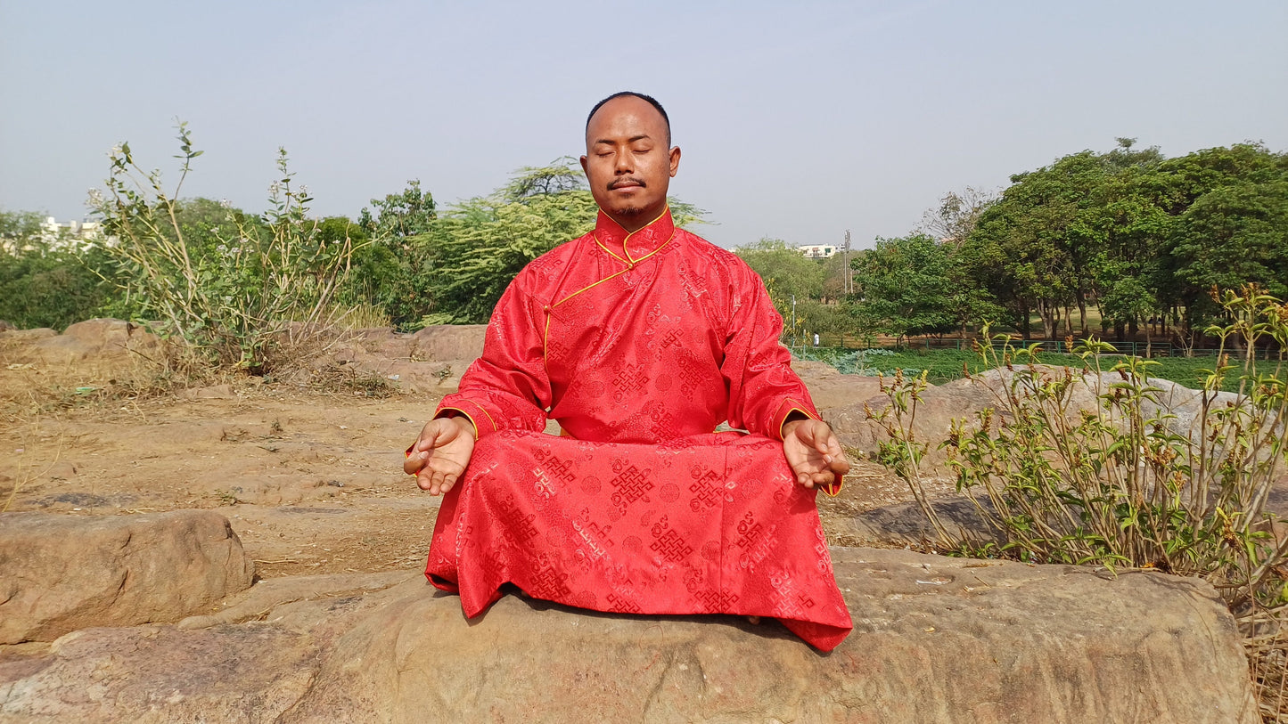 Long Layman Brocade Fabric Buddhist Meditation Robe,Buddhist Monk Robe,Monastery Style  Dress,Monk Costume,Temple clothing,Spiritual Dress