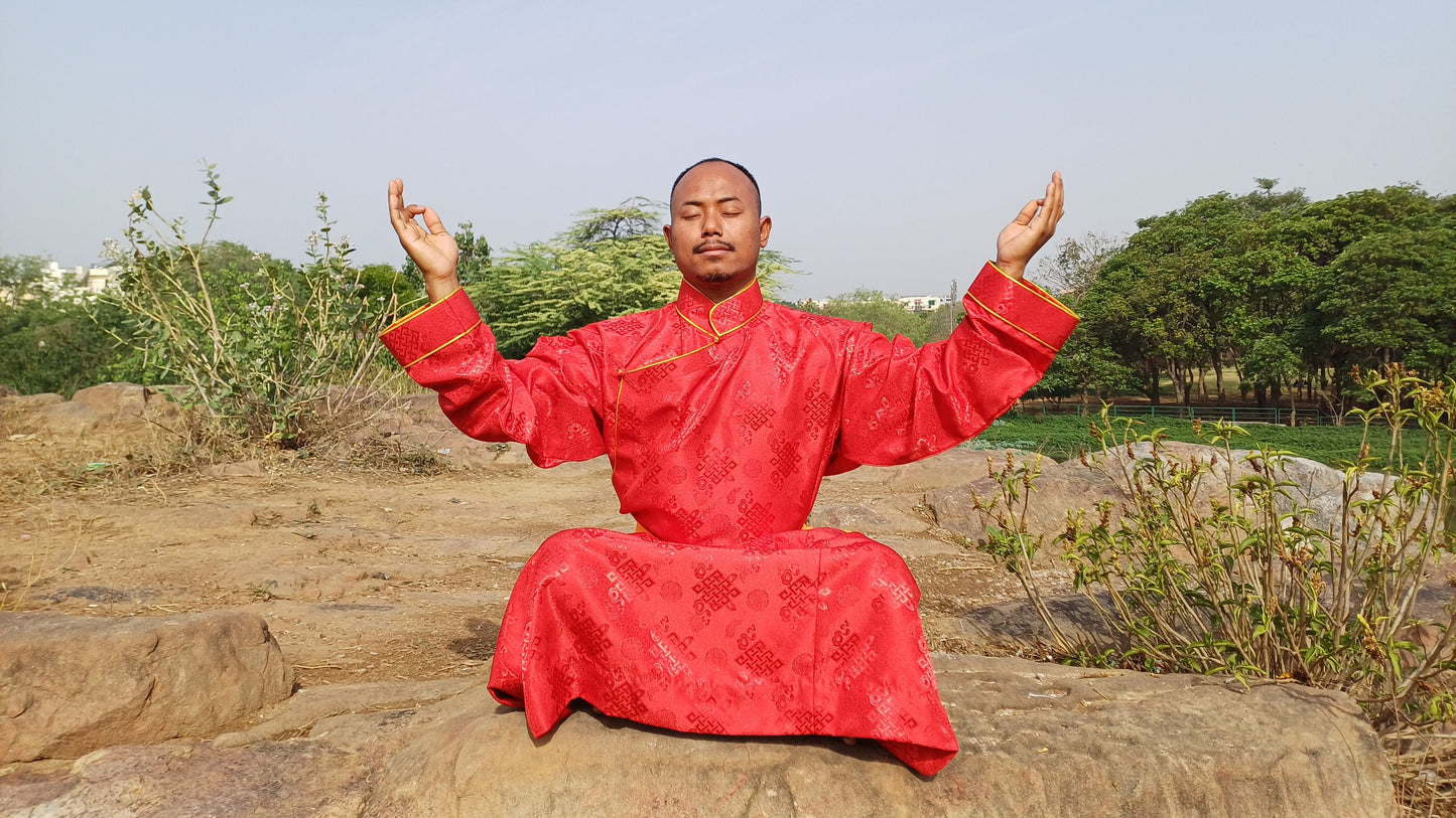 Long Layman Brocade Fabric Buddhist Meditation Robe,Buddhist Monk Robe,Monastery Style  Dress,Monk Costume,Temple clothing,Spiritual Dress