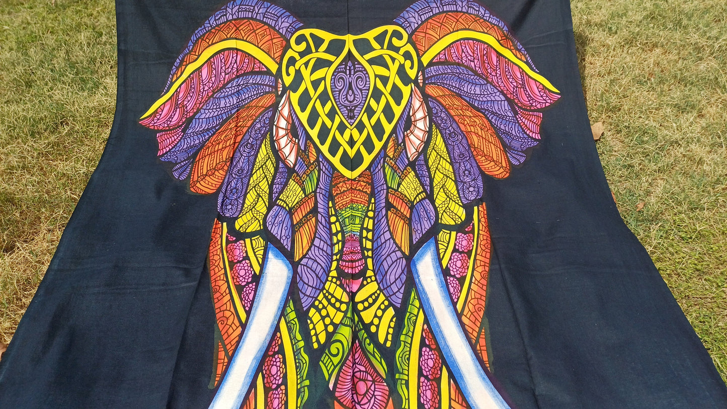 100% Cotton Mulit-Color Hand Printed Tie Dye Wall Hanging Elephant Tapestry,Spiritual Meditation Wild Tapestry,Nature Art,Elephan decor