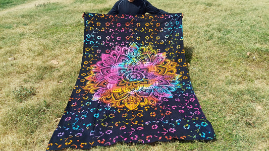 Natural Multi-Color Tie-Dyed Handprinted Mandala Tapestry,Living Room Decor,Spiritual Wall Hanging,Zen Meditation Wall Art,Gypsy Beachthrow