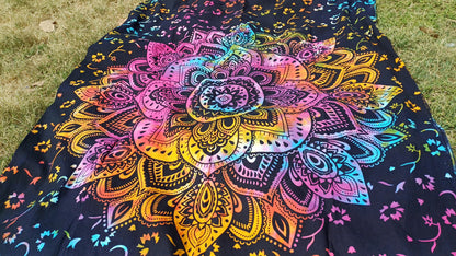 Natural Multi-Color Tie-Dyed Handprinted Mandala Tapestry,Living Room Decor,Spiritual Wall Hanging,Zen Meditation Wall Art,Gypsy Beachthrow