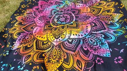 Natural Multi-Color Tie-Dyed Handprinted Mandala Tapestry,Living Room Decor,Spiritual Wall Hanging,Zen Meditation Wall Art,Gypsy Beachthrow