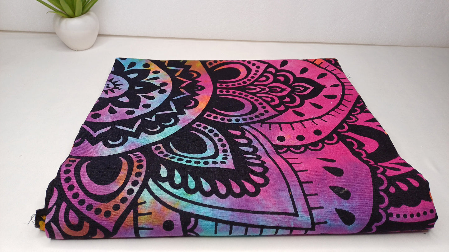 Natural Multi-Color Tie-Dyed Handprinted Mandala Tapestry,Living Room Decor,Spiritual Wall Hanging,Zen Meditation Wall Art,Gypsy Beachthrow