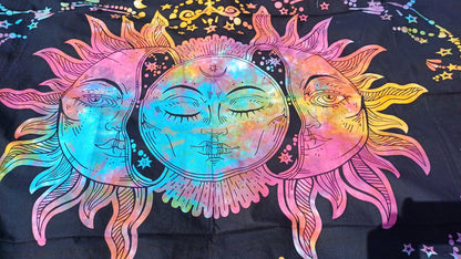 Natural Multi-Color Tie-Dyed Handprinted Sun Mandala Tapestry,Living Room Decor,Spiritual Wall Hanging,Zen Meditation Wall Art,Gypsy Throw