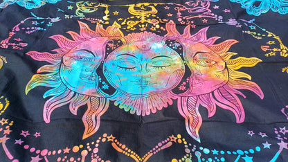 Natural Multi-Color Tie-Dyed Handprinted Sun Mandala Tapestry,Living Room Decor,Spiritual Wall Hanging,Zen Meditation Wall Art,Gypsy Throw