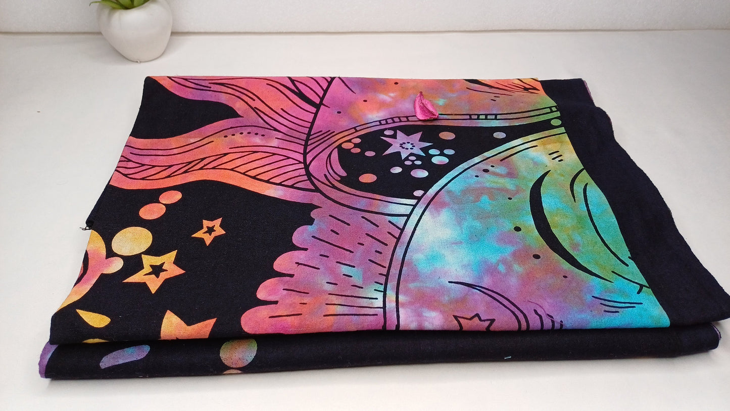Natural Multi-Color Tie-Dyed Handprinted Sun Mandala Tapestry,Living Room Decor,Spiritual Wall Hanging,Zen Meditation Wall Art,Gypsy Throw